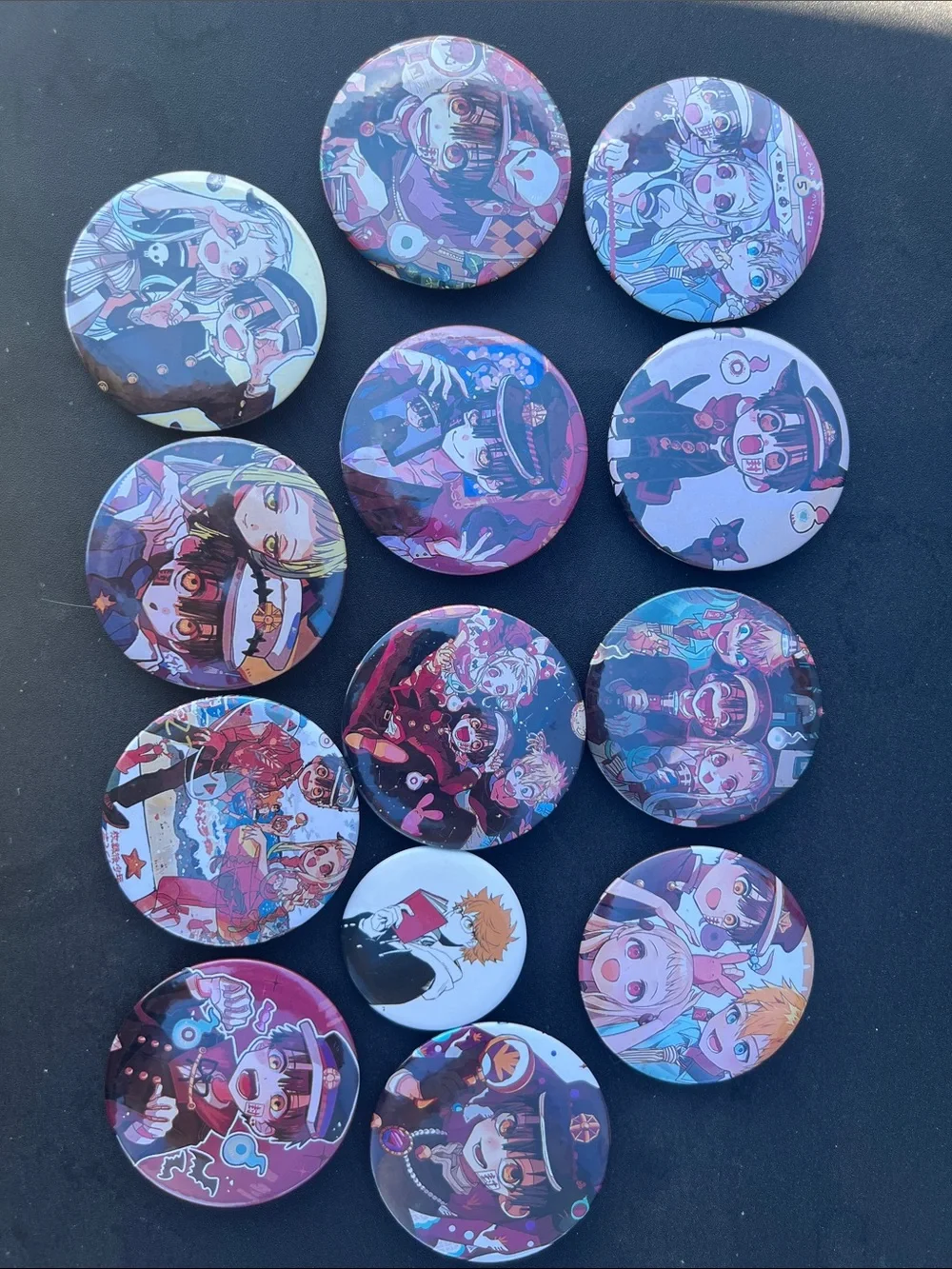 Anime Character Button Pin Set — Purple Multicolor